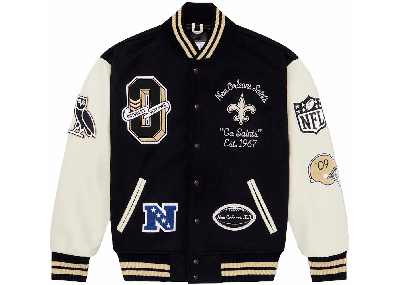 OVO x NFL New Orleans Saints Varsity Jacket Black