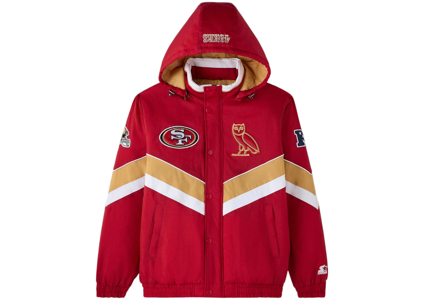 OVO x NFL San Francisco 49Ers Starter Sideline Puffer Jacket Red