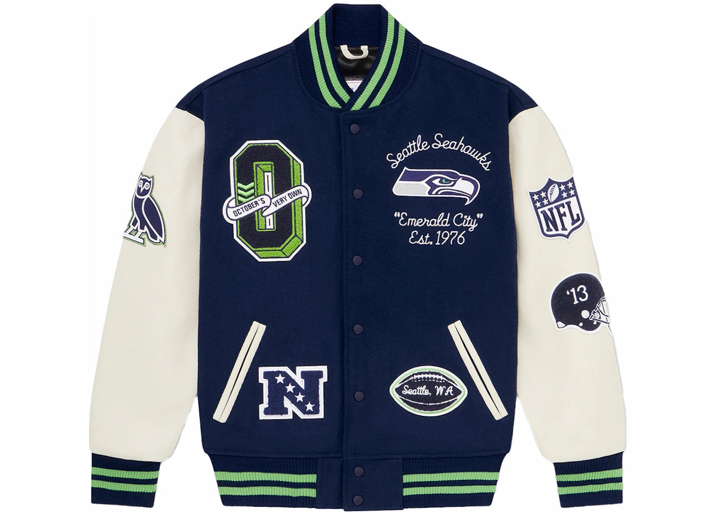 OVO x NFL Seattle Seahawks Varsity Jacket Blue