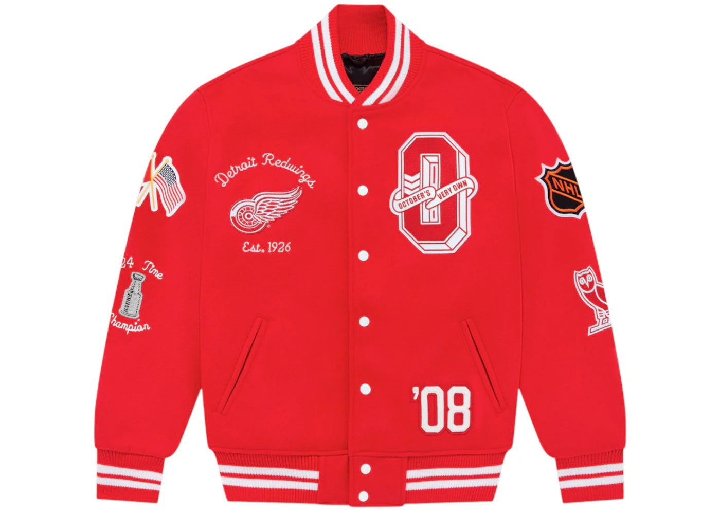 OVO x NHL Detroit Red Wings Varsity Jacket Red