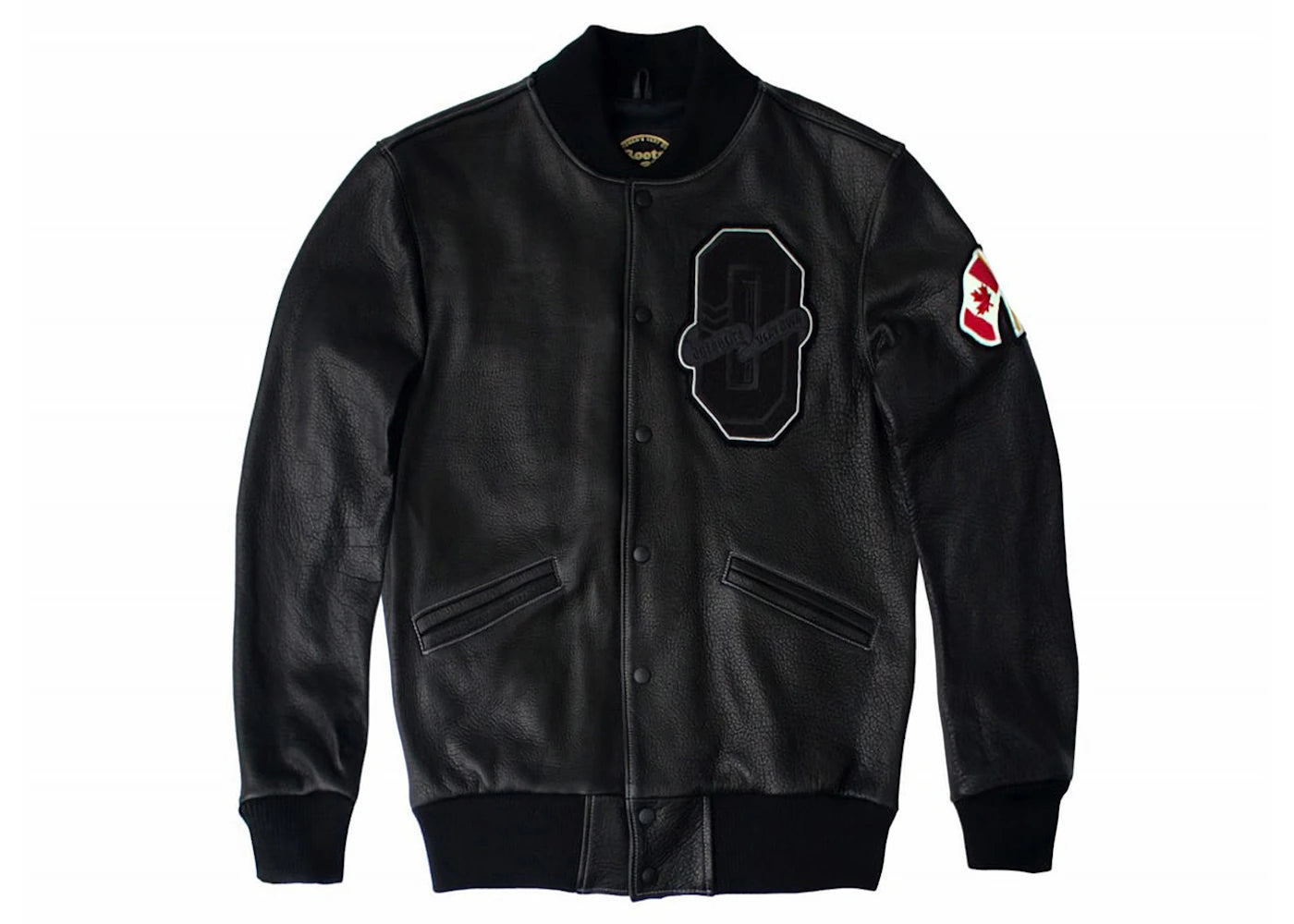 OVO x Roots October Bison Leather Varsity Jacket Black