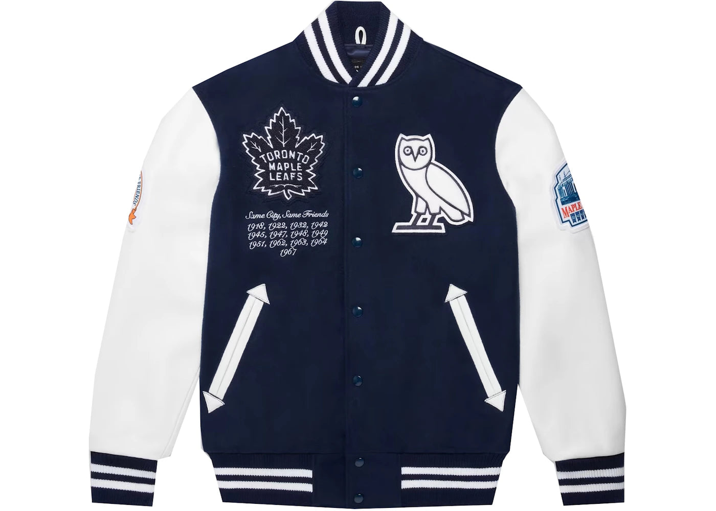 OVO x Roots x Toronto Maple Leafs Varsity Jacket Blue