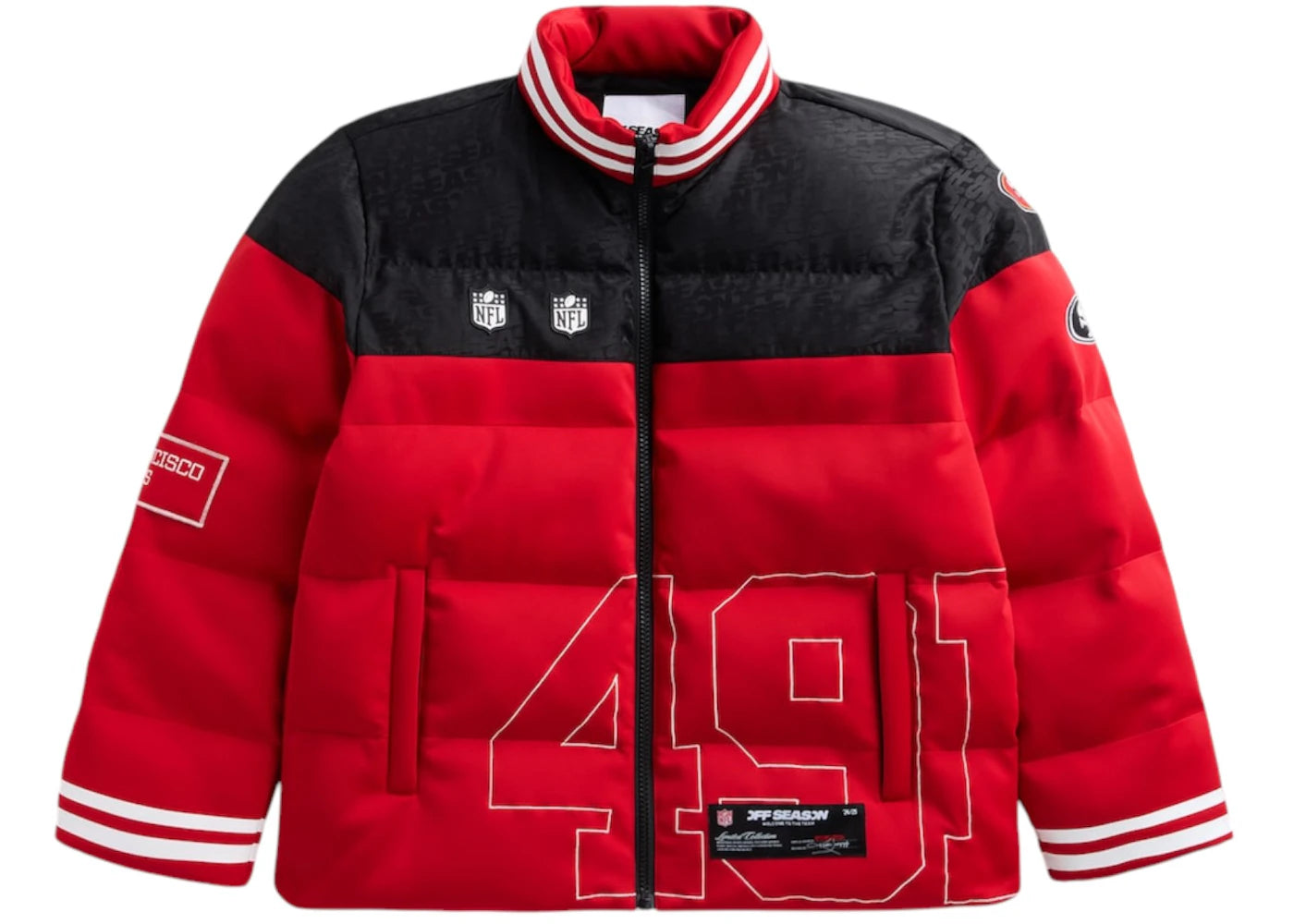 Off Season x NFL San Francisco 49Ers Team Puffer Jacket Scarlet Red/Black