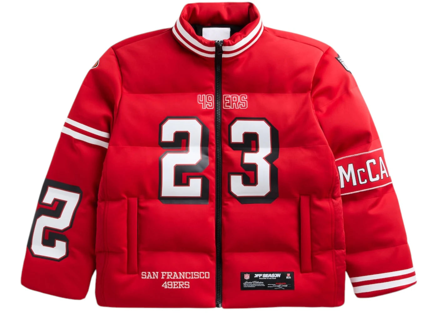 Off Season x NFL Christian Mccaffrey San Francisco 49Ers Player Puffer Jacket Scarlet Red