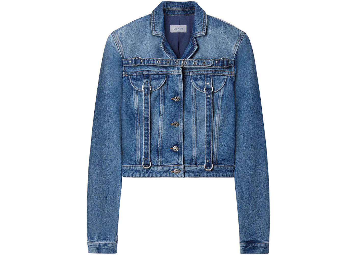 OFF-WHITE Belt-Detailed Denim Jacket Blue