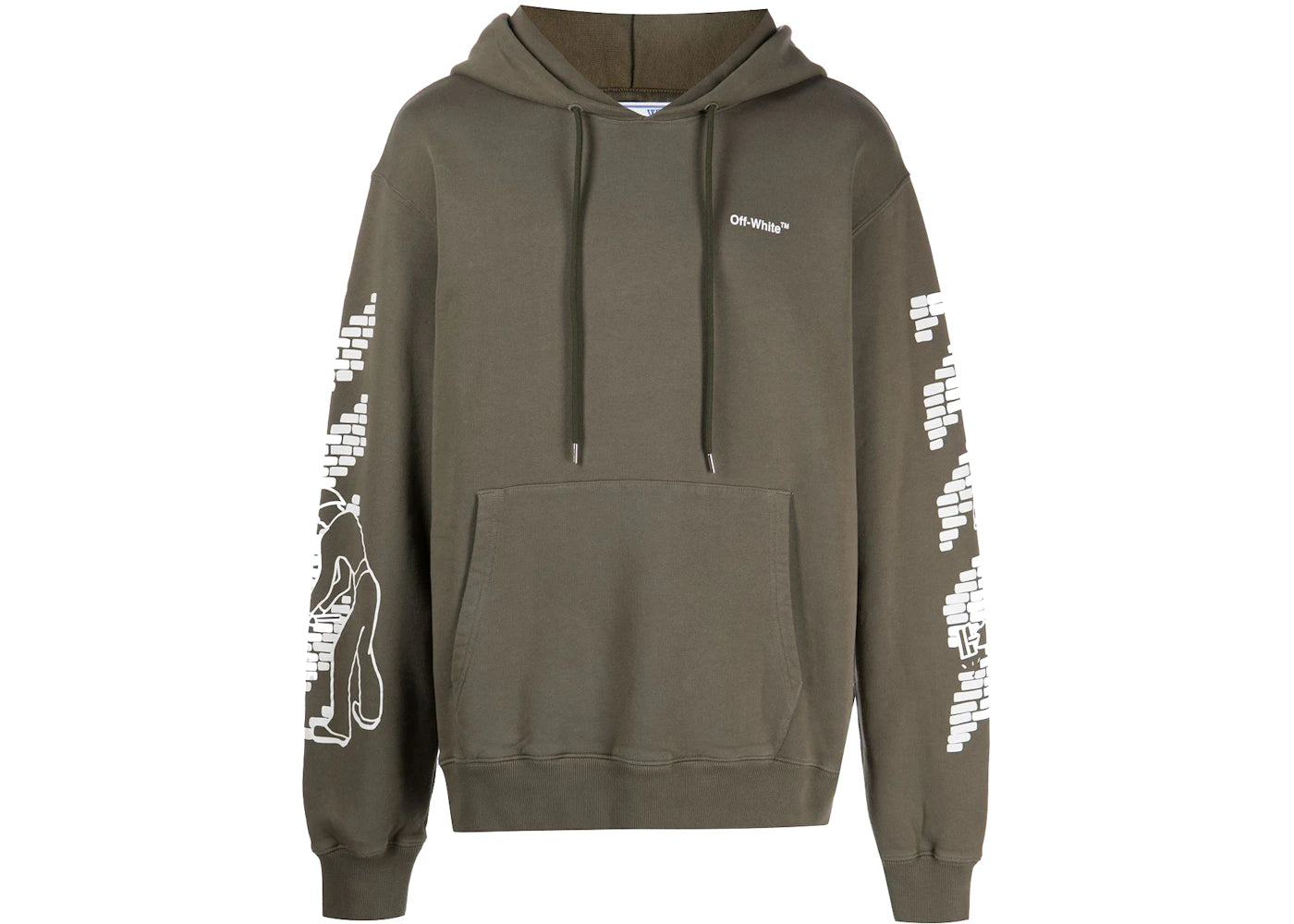 OFF-WHITE Bricks-Print Drop-Shoulder Hoodie Military Green