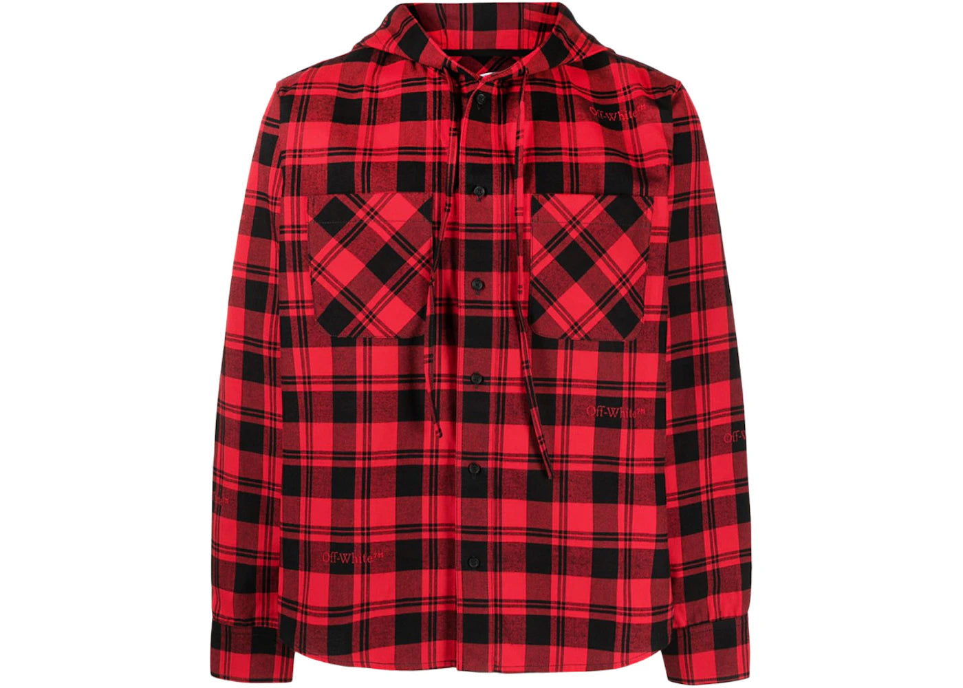 OFF-WHITE Check-Print Flannel Hoodie Black/Red