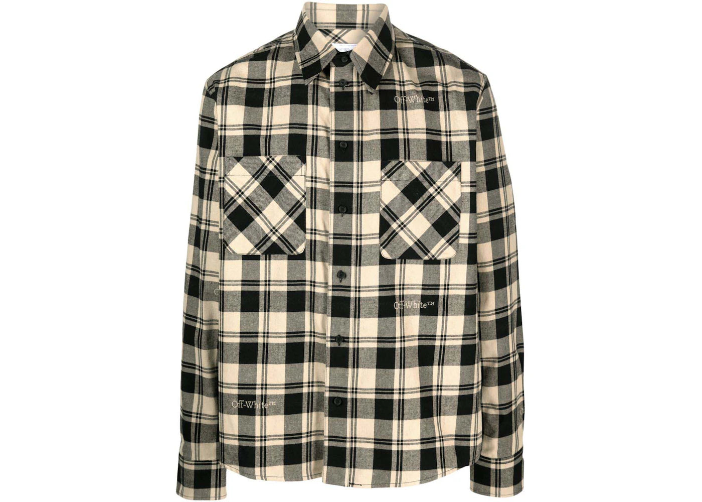 OFF-WHITE Check-Print Flannel Shirt Light Beige/Black