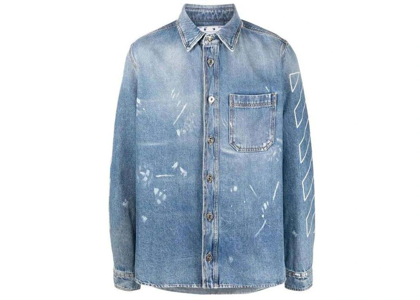 OFF-WHITE Diag Outline Paint Denim Shirt Vintage Blue/White