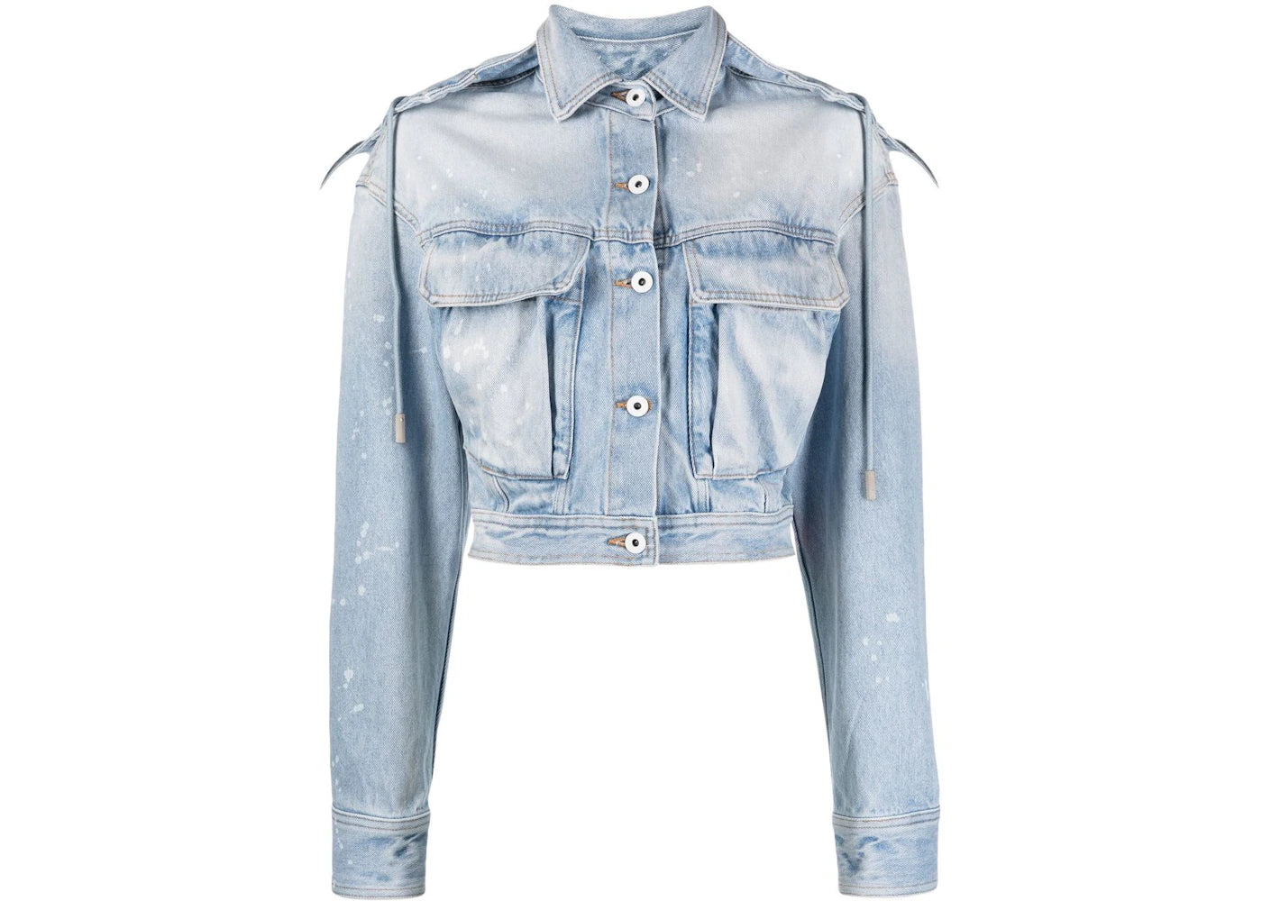 OFF-WHITE Distressed Cropped Denim Jacket Light Blue