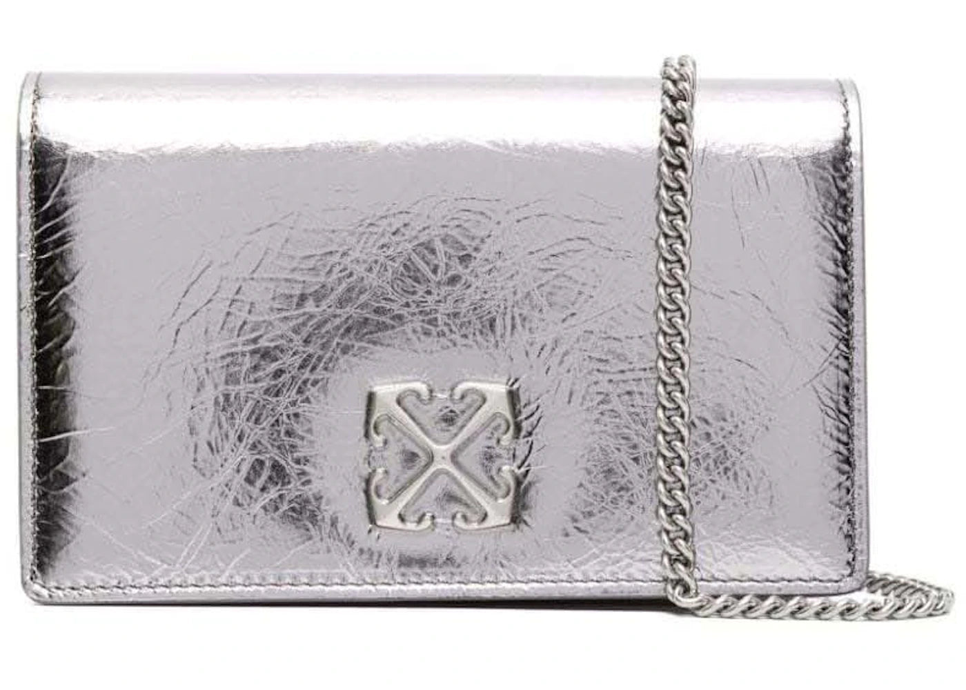 Off-White Jitney 0.5 Leather Clutch Silver