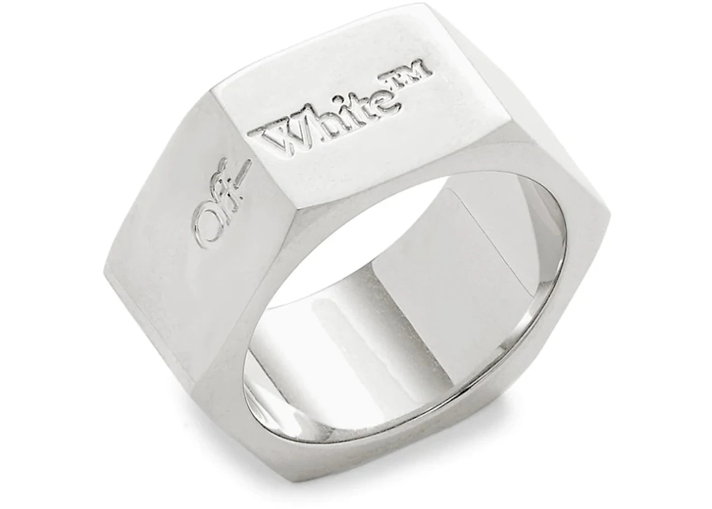 OFF-WHITE Logo Hex Nut Ring Silver