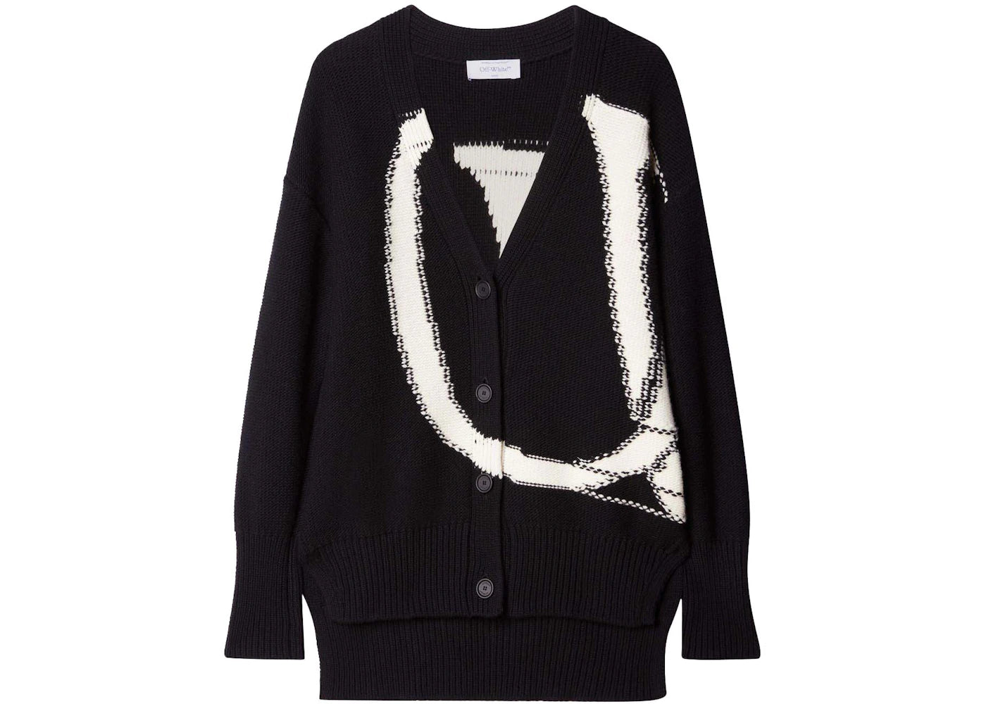 OFF-WHITE Logo-Intarsia Wool Cardigan Black/White