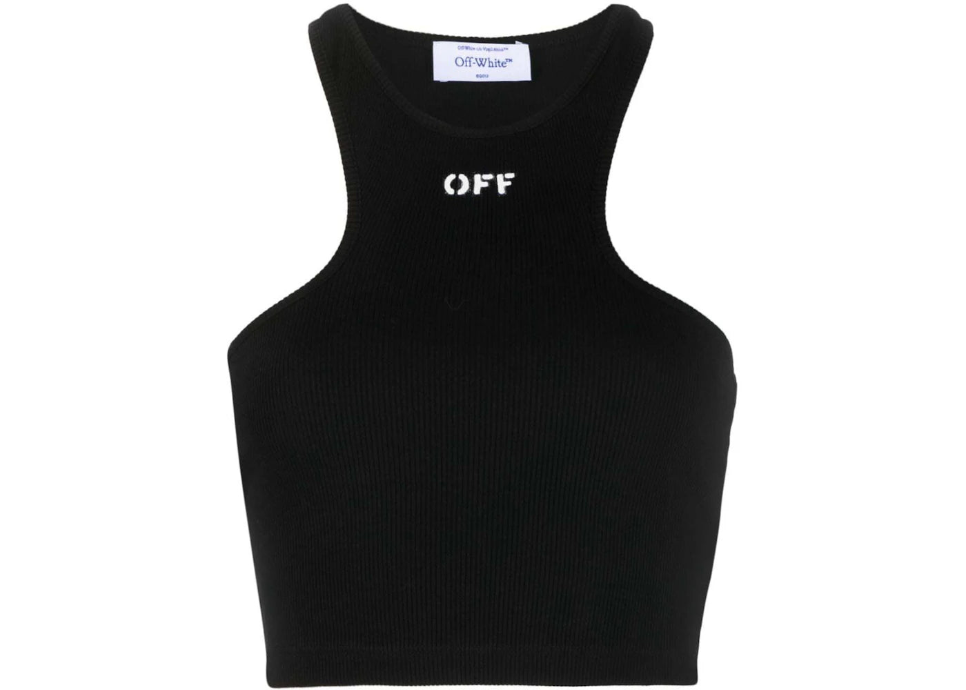 OFF-WHITE Logo-Print Ribbed-Knit Racerback Top Black