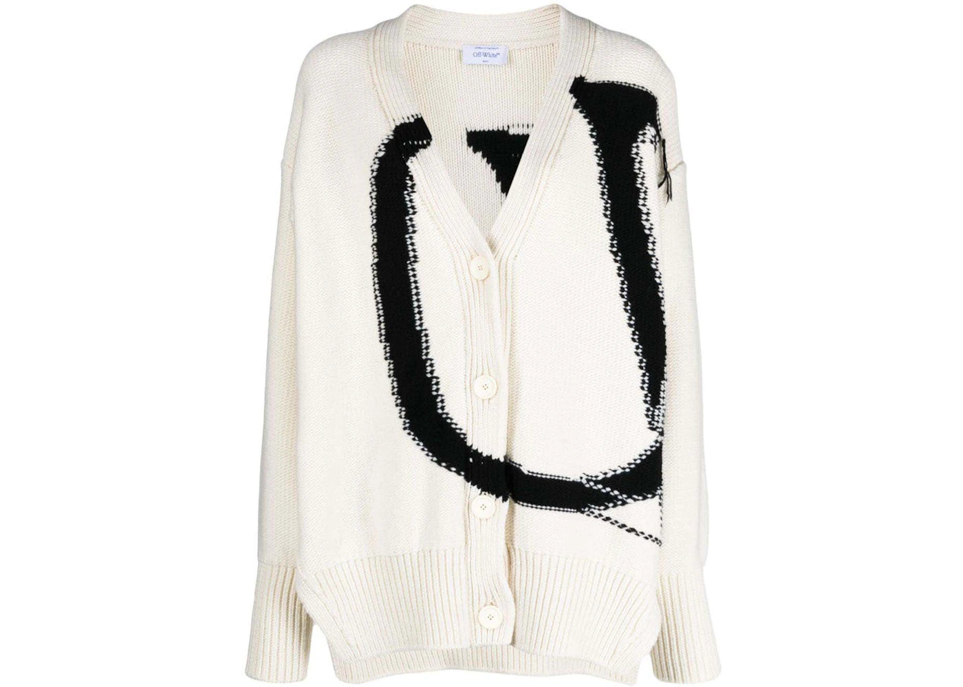 OFF-WHITE Maxi Logo-Intarsia Wool Cardigan White/Black