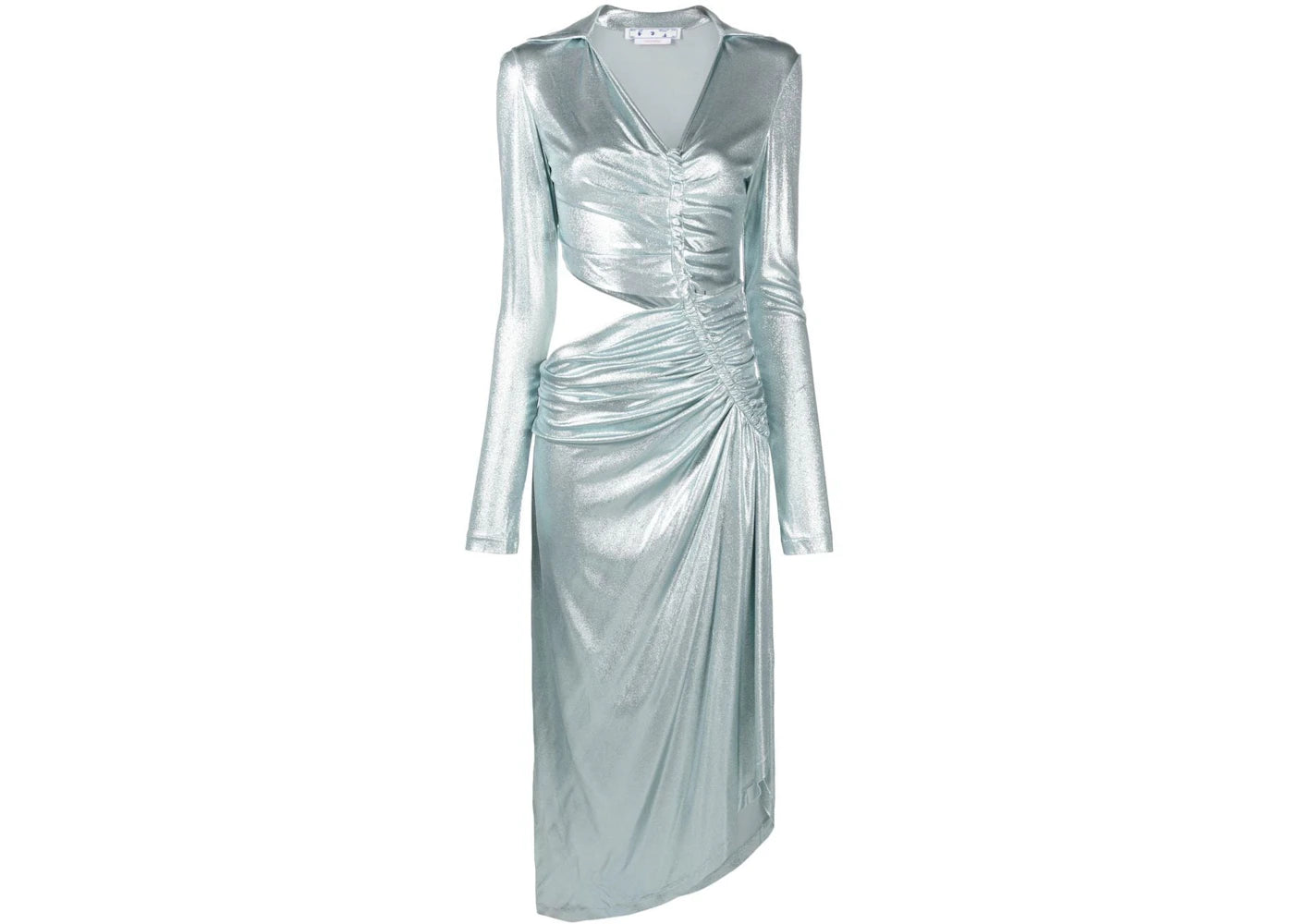 OFF-WHITE Metallic Draped Midi Dress Silver Tone