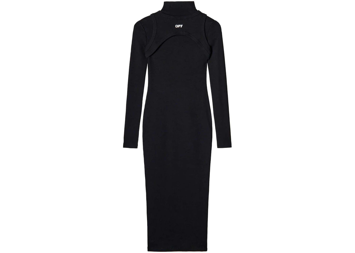 OFF-WHITE Ribbed Turtleneck Midi Dress Black