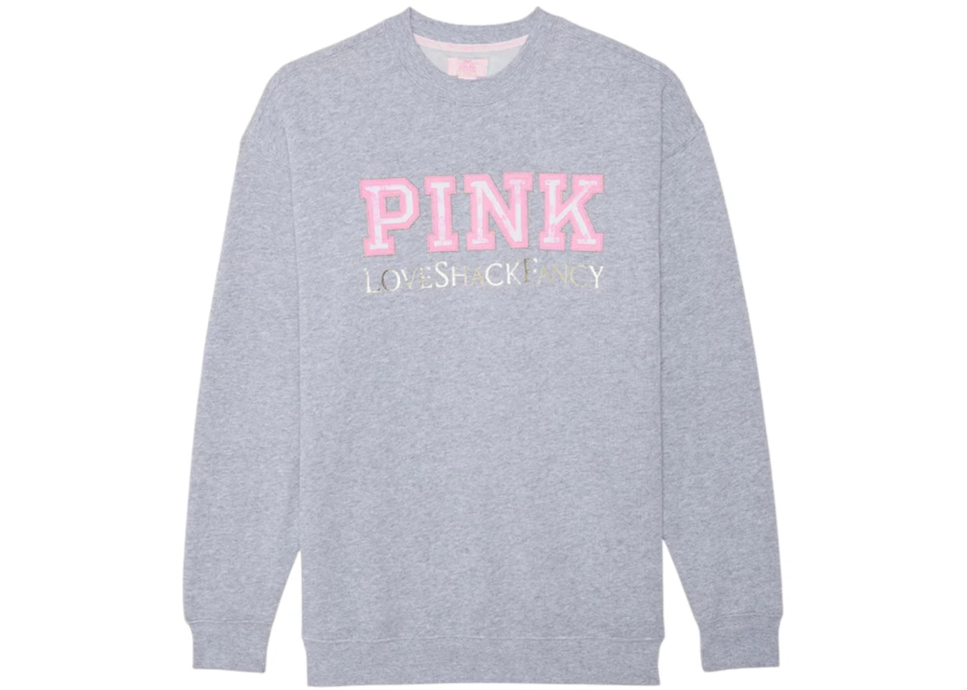PINK x LoveShackFancy Oversized Crew Sweatshirt Medium Heather Grey