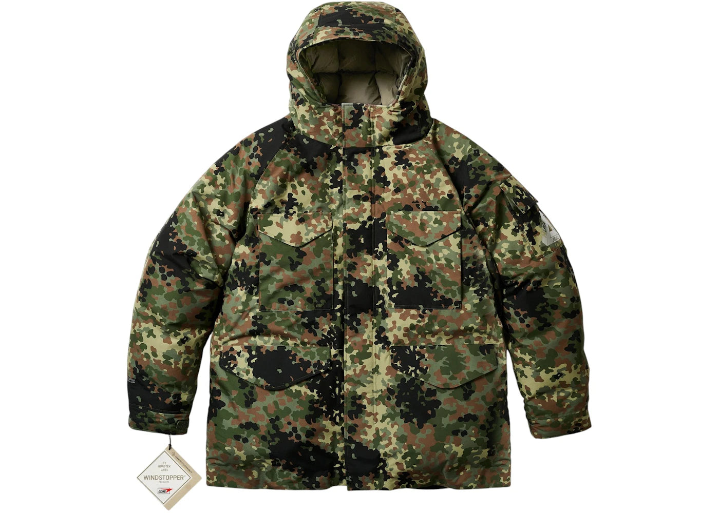 Palace Gore-Tex Windstopper Down Parka Flecktarn Woodland Camo
