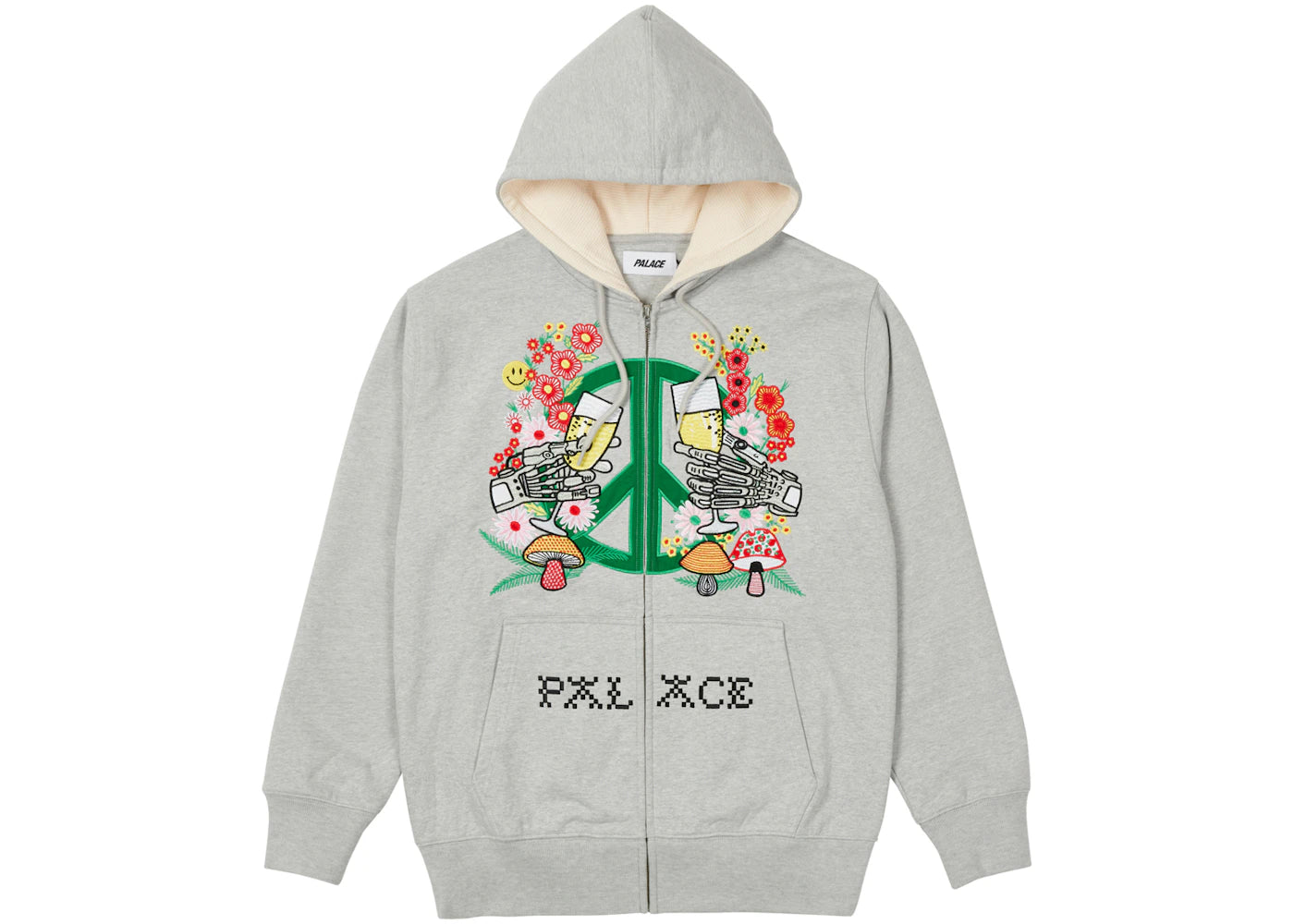 Palace Hippy Salute Zip Hood Grey Marl