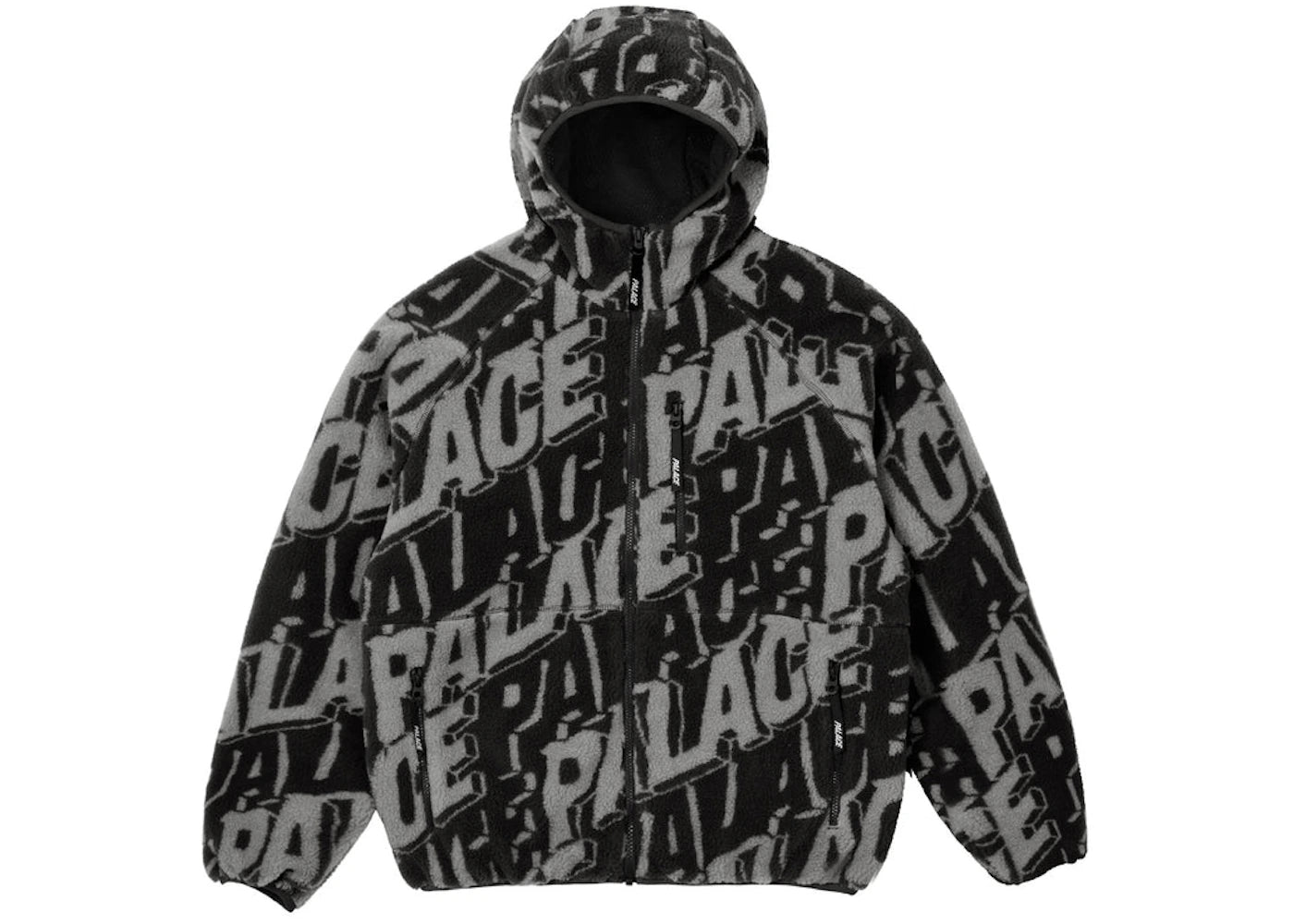 Palace Jacquard Fleece Hooded Jacket Black