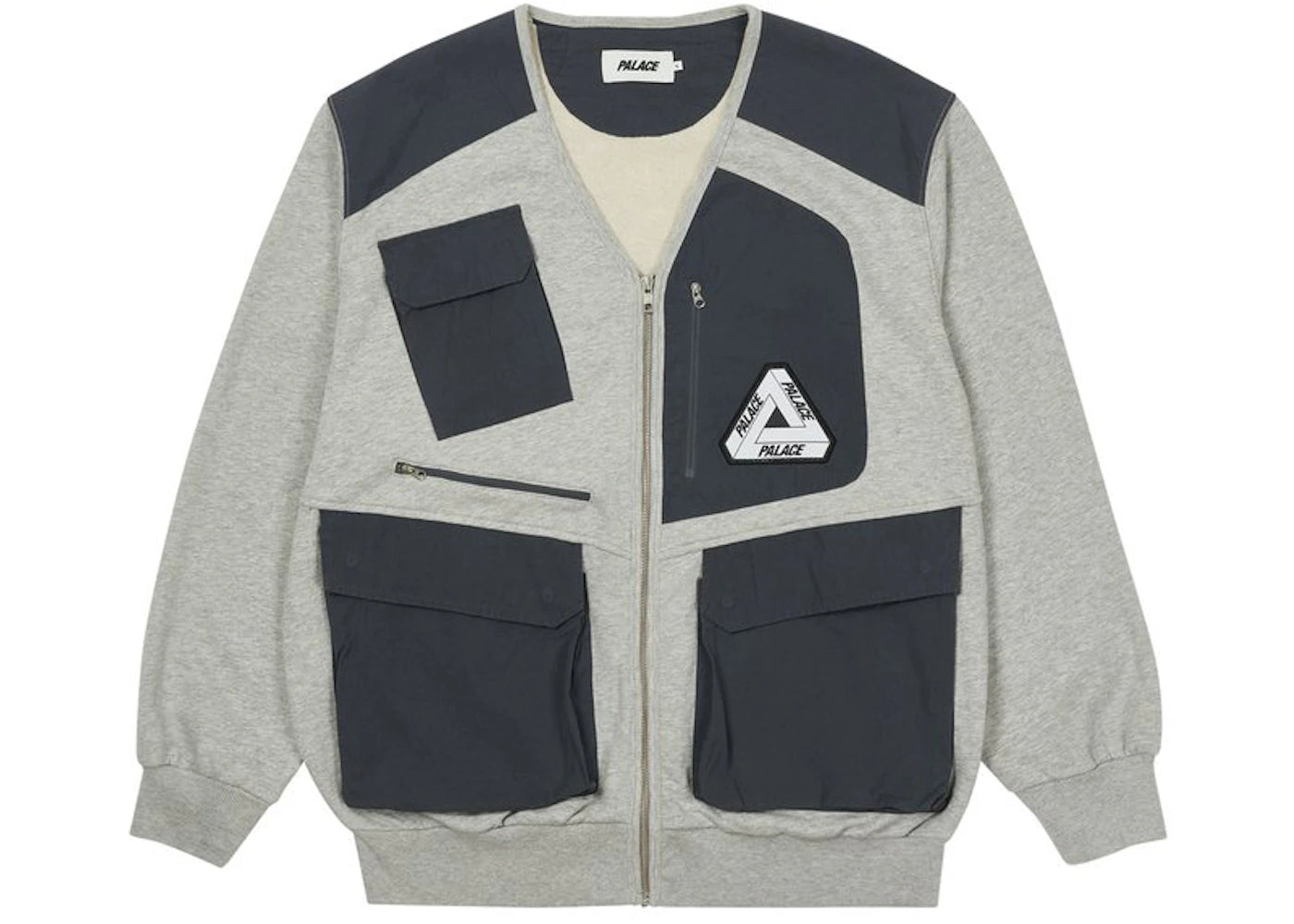 Palace Utility Zip Front Panel Sweat Grey Marl/Navy