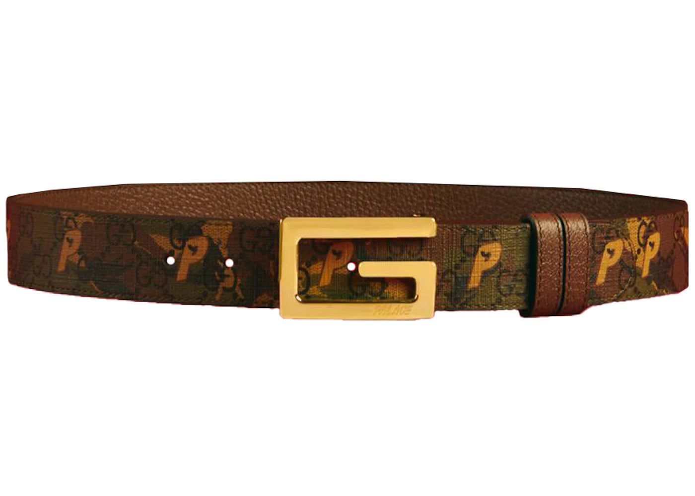 Palace x Gucci GG-P Supreme G Square Buckle Reversible Belt Camouflage/Brown