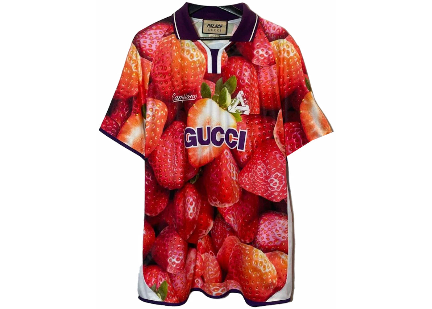 Palace x Gucci Strawberry Print Technical Jersey Football T-shirt Red