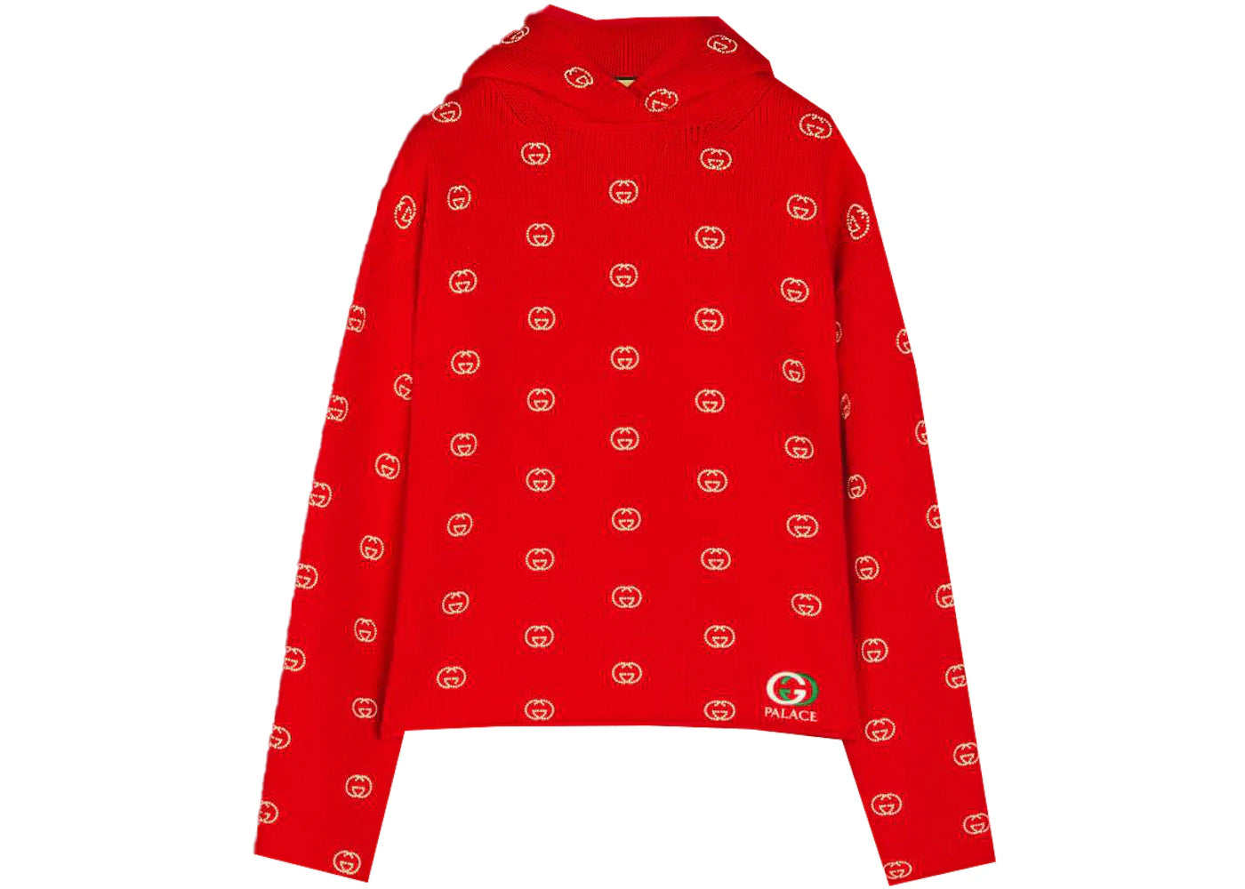 Palace x Gucci Wool Knit Strawberry With Studs And Crochet Detail Hoodie Red