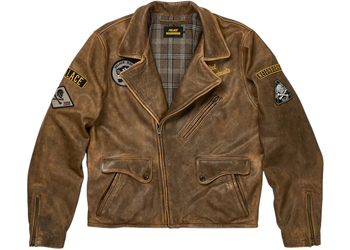 Palace x Neighborhood Biker Leather Jacket Brown
