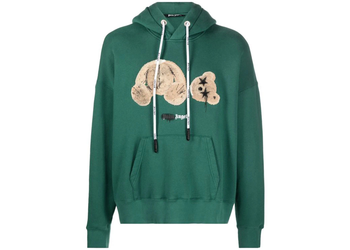 Palm Angels Bear Print Sprayed Logo Hoodie Green/Brown