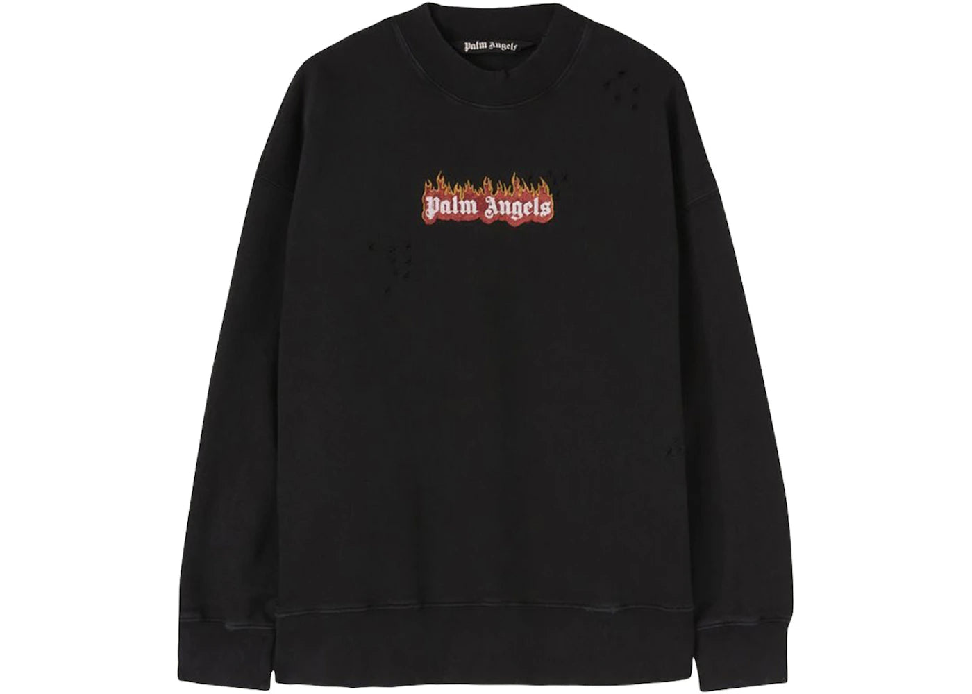 Palm Angels Burning Logo Print Distressed Sweatshirt Black/White