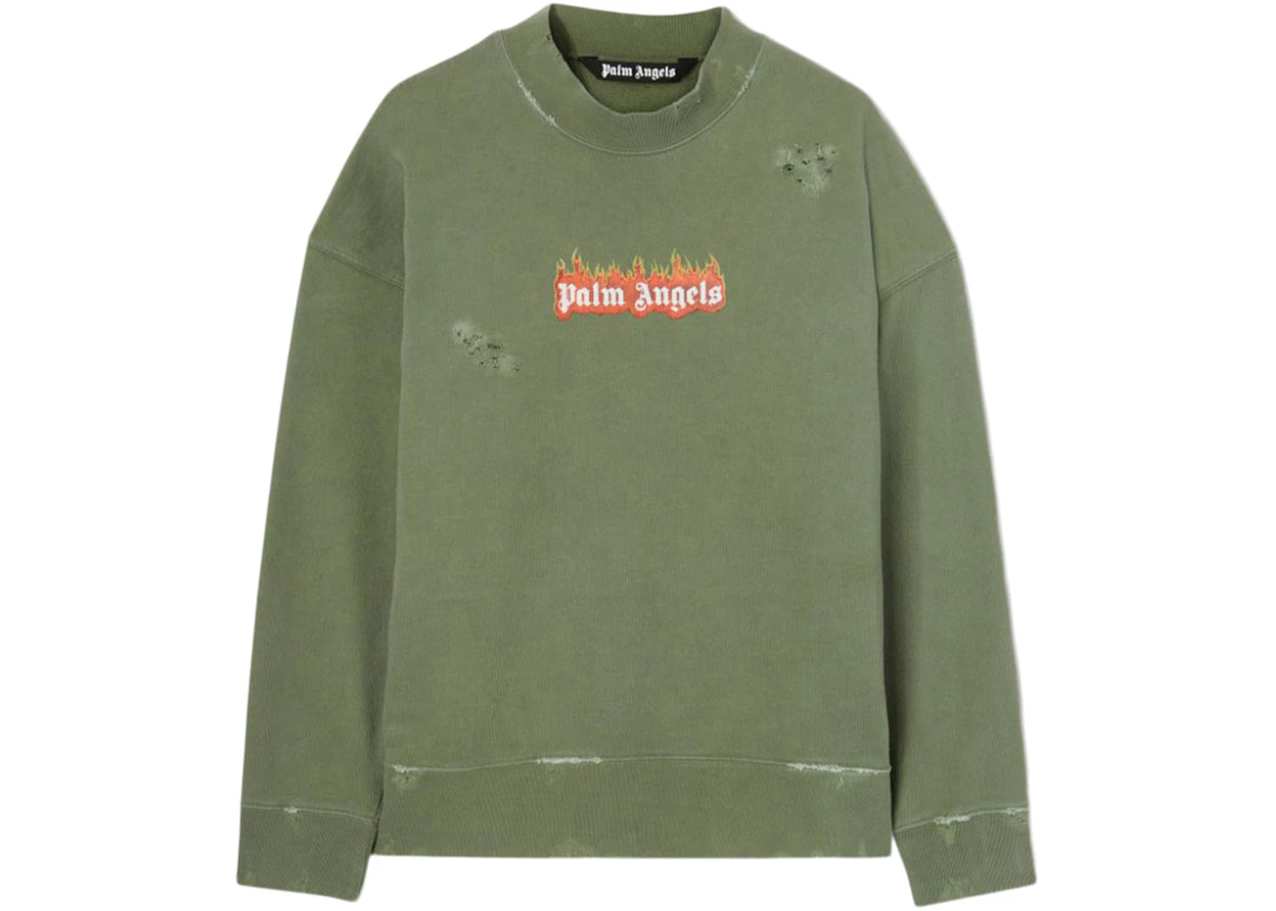 Palm Angels Burning Logo Sweatshirt Military/White