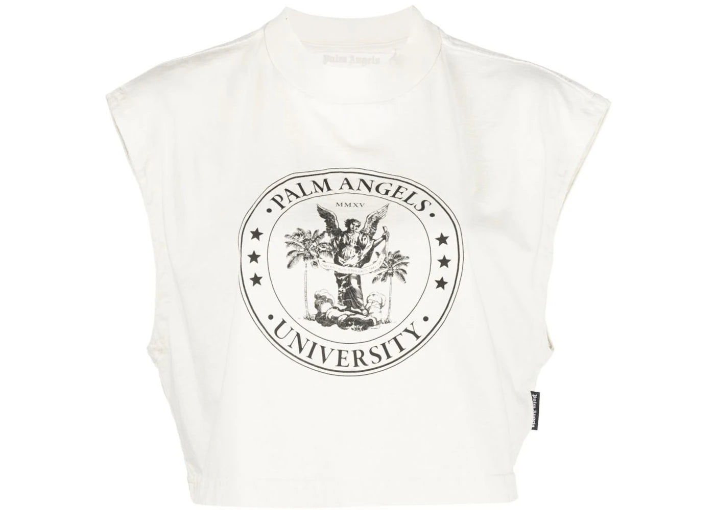 Palm Angels College Logo Print Muscle T-Shirt Cream White