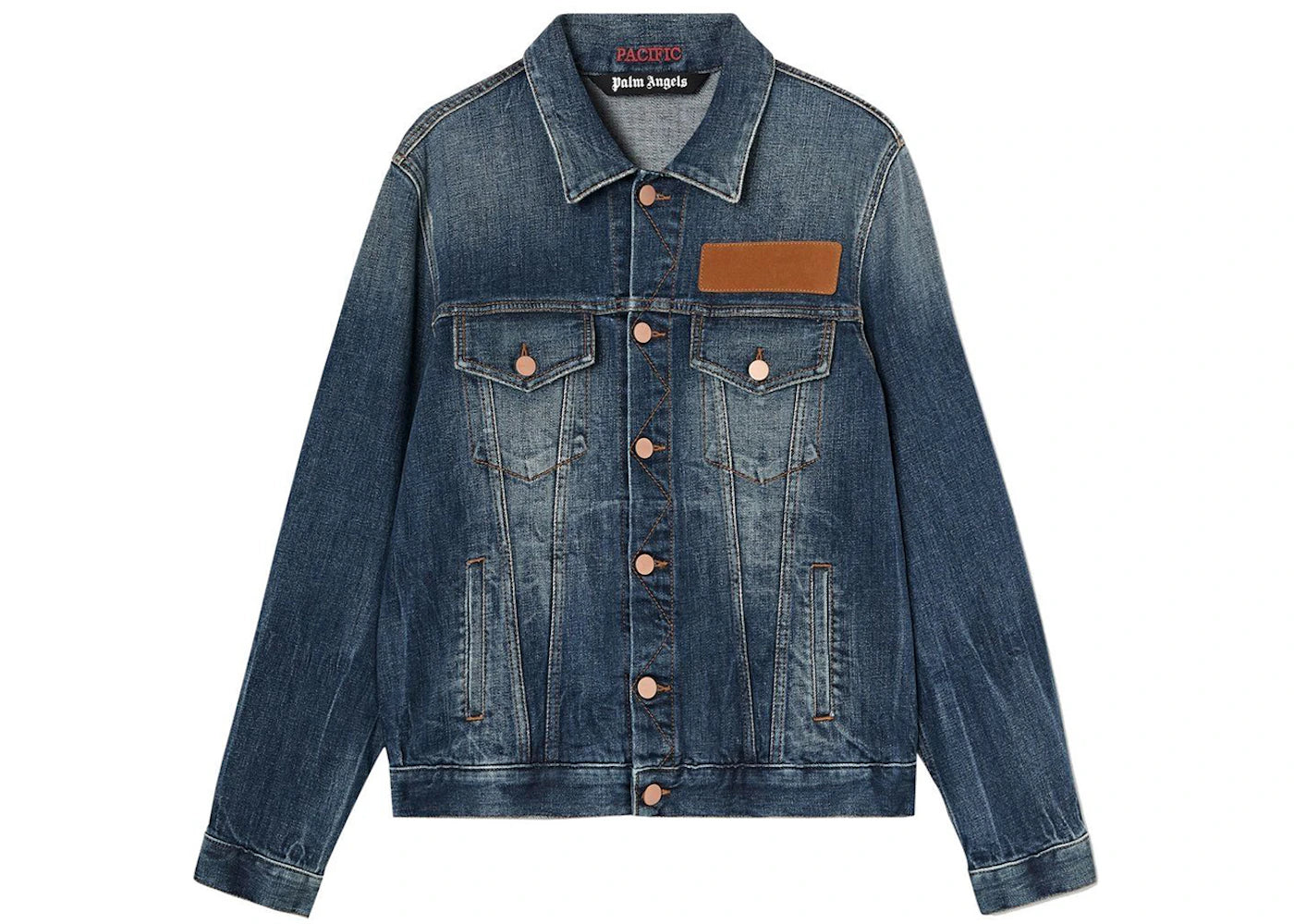 Palm Angels Embroidered Palm Logo Denim Jacket Blue/Brown