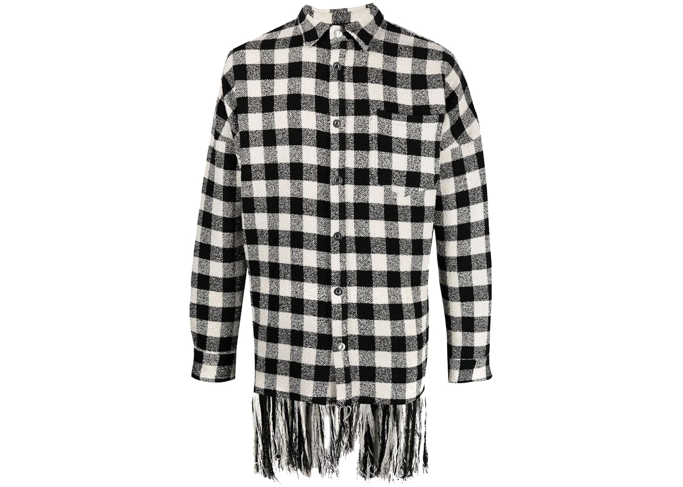 Palm Angels Fringed Check Shirt Jacket Black/White