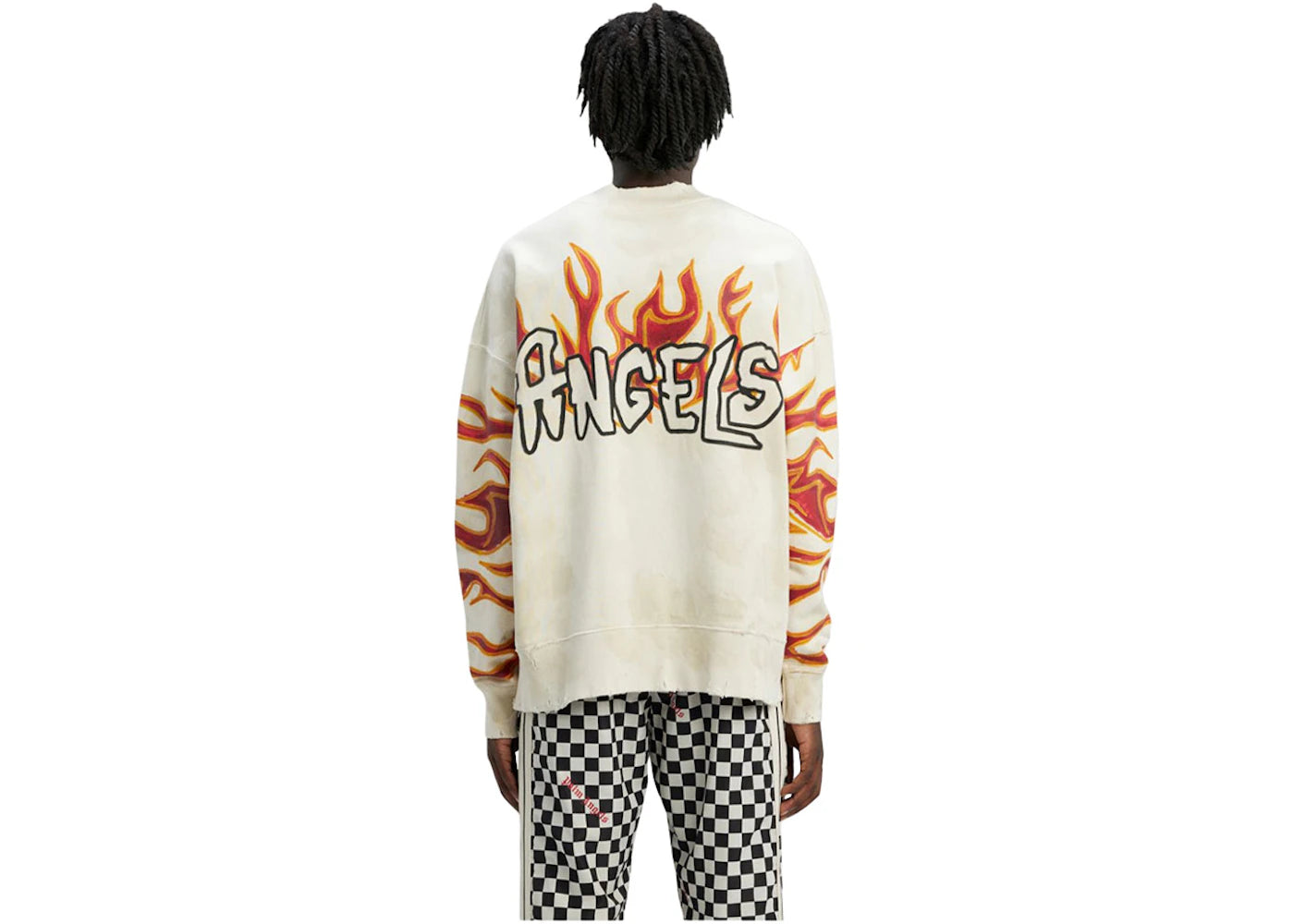 Palm Angels Garment Dye Palm Graffiti Flames Sweatshirt Off White/Black