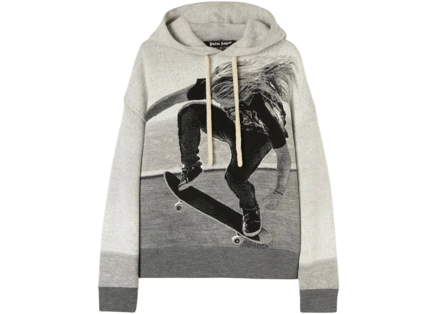 Palm Angels Jacquard Skater Hooded Sweater Melange Grey/Black