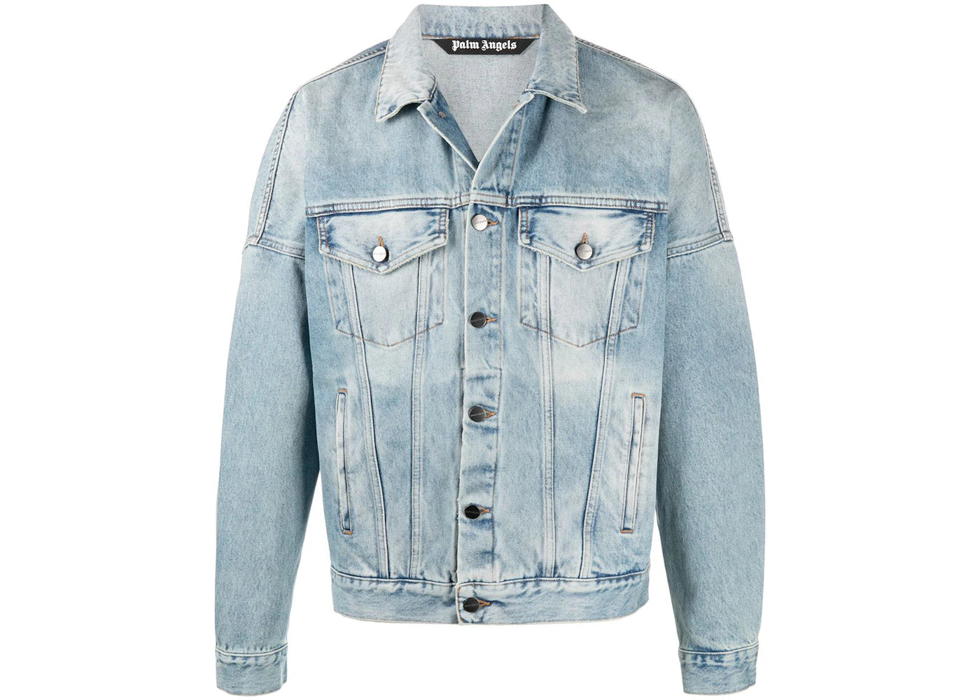 Palm Angels Logo Over Button-up Denim Jacket Light Blue