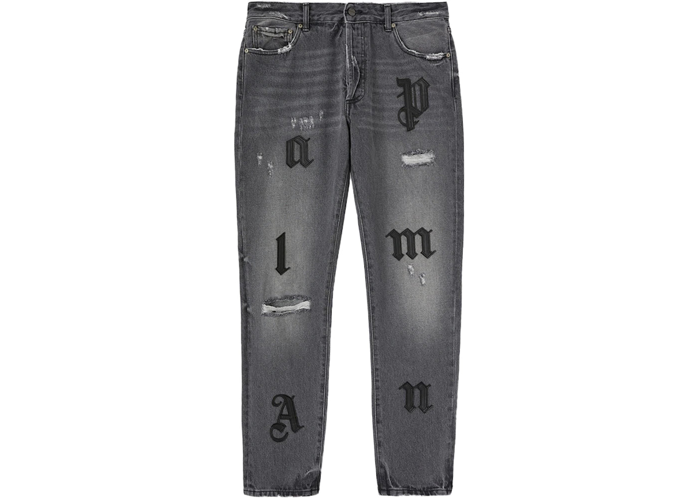 Palm Angels Logo Patch Classic Denim Pants Medium Grey/Black