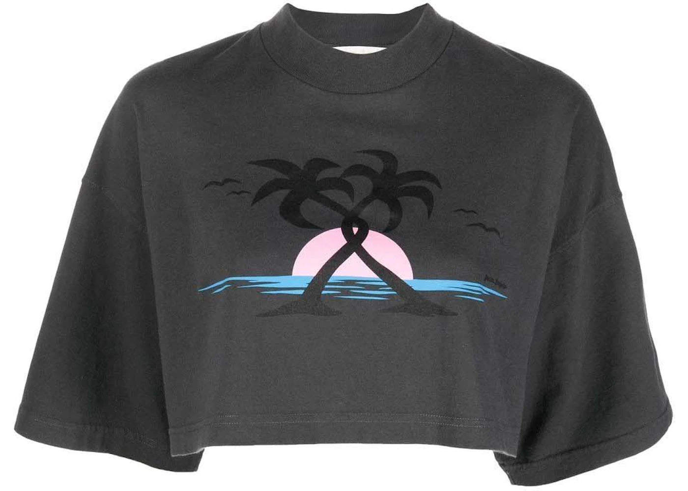 Palm Angels Logo-Print Cropped T-shirt Grey