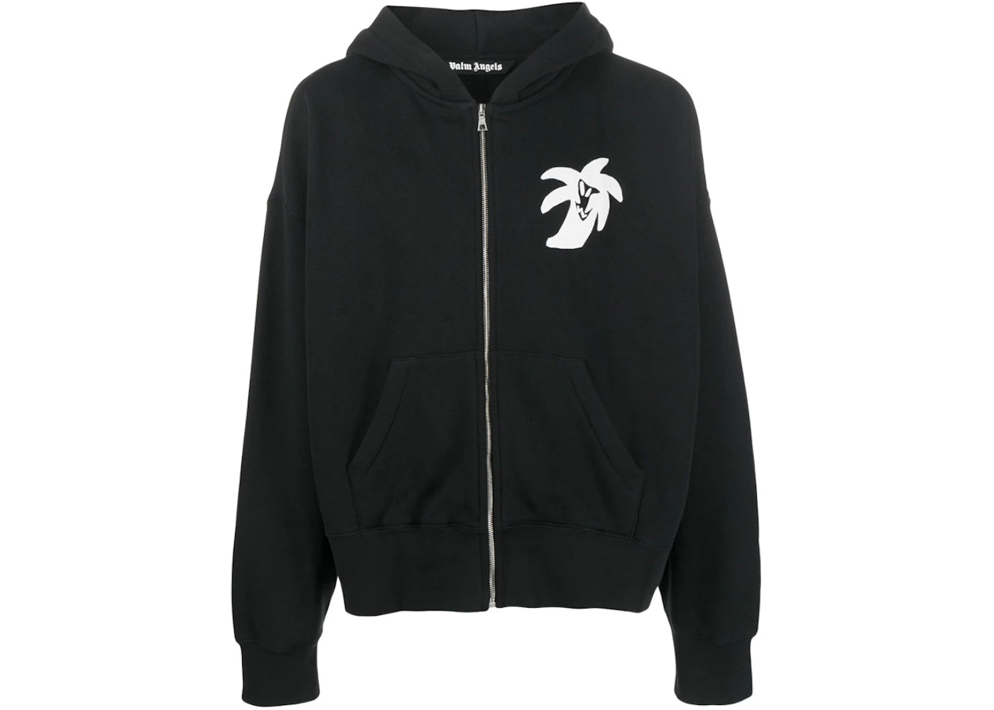 Palm Angels Logo-Print Zip-Up Hoodie Black