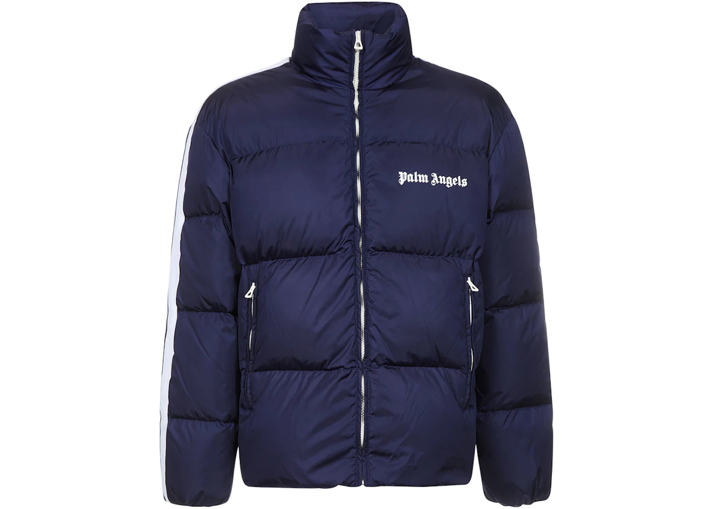 Palm Angels Logo Trim Short Down Jacket Navy/White