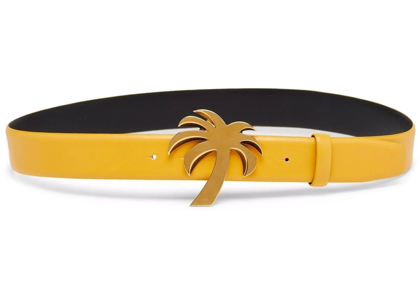 Palm Angels Palm Tree Buckle Leather Belt Yellow/Gold-tone