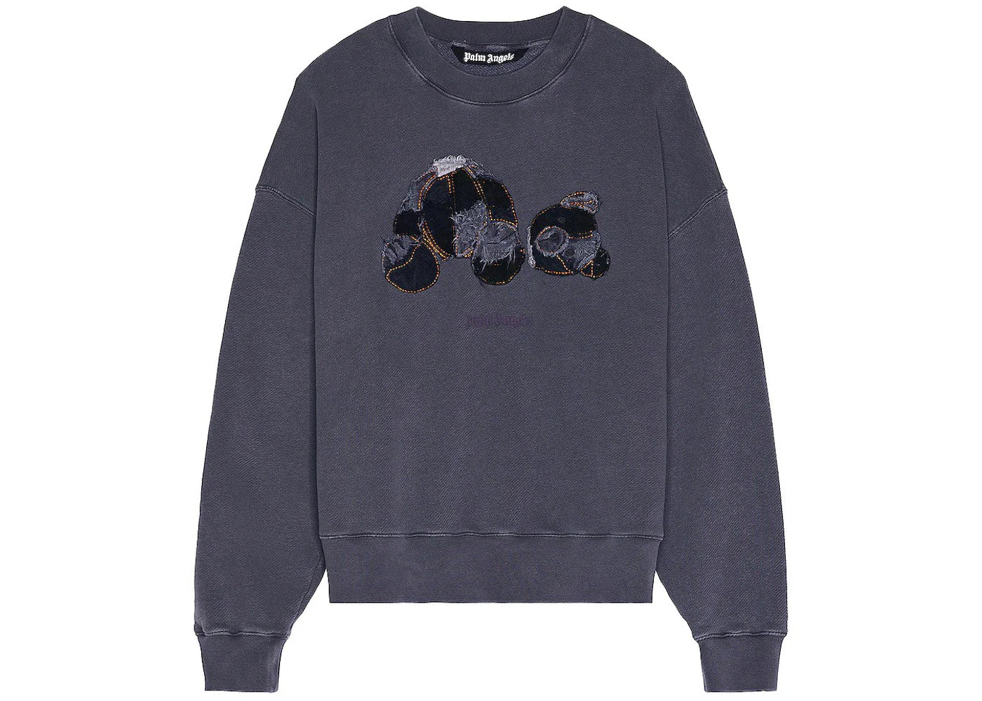 Palm Angels Patchwork Rippled Bear Crewneck Indigo Light