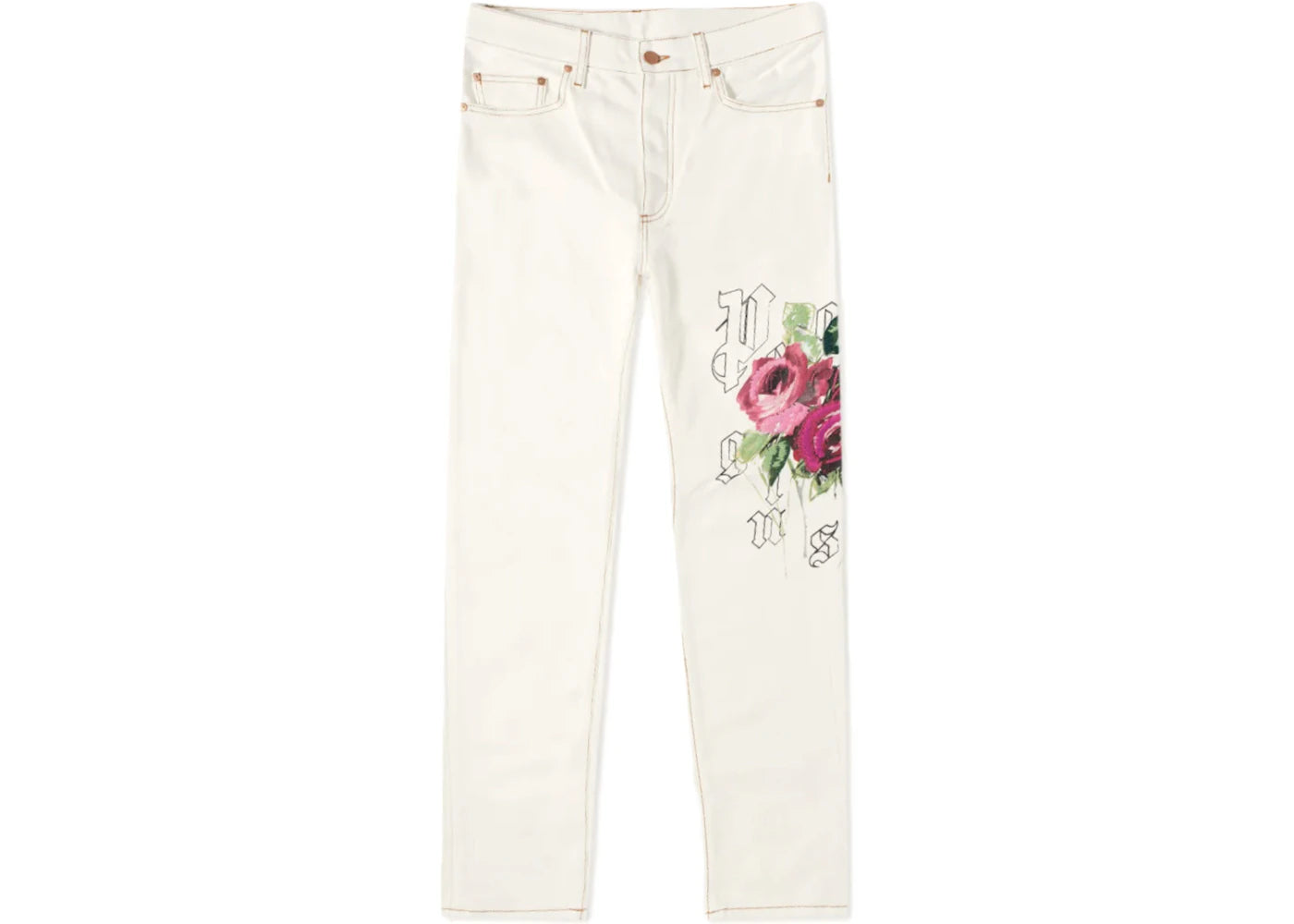 Palm Angels Rose 5 Poket Jeans White