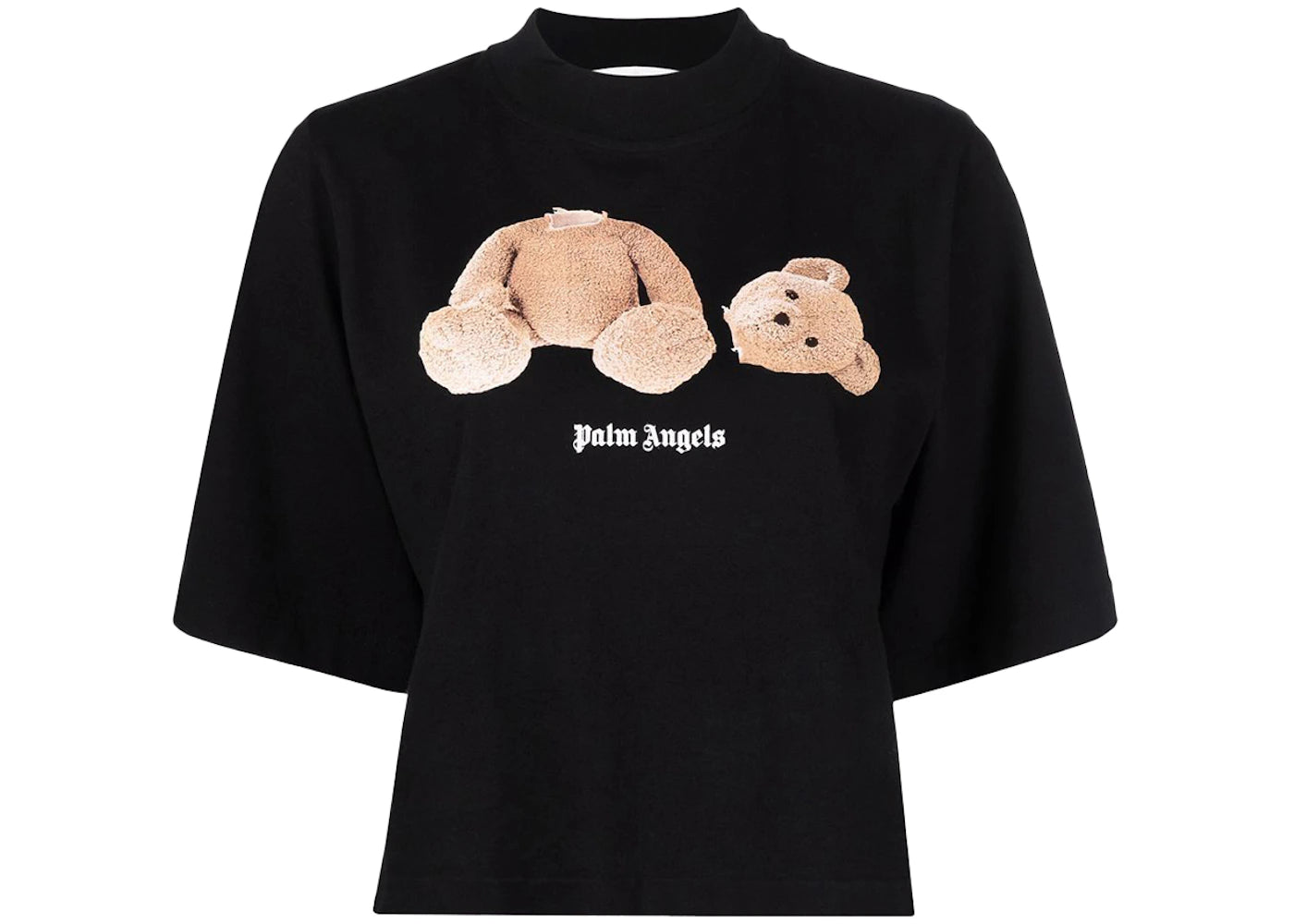 Palm Angels Womens Bear Cropped T-Shirt Black/Brown