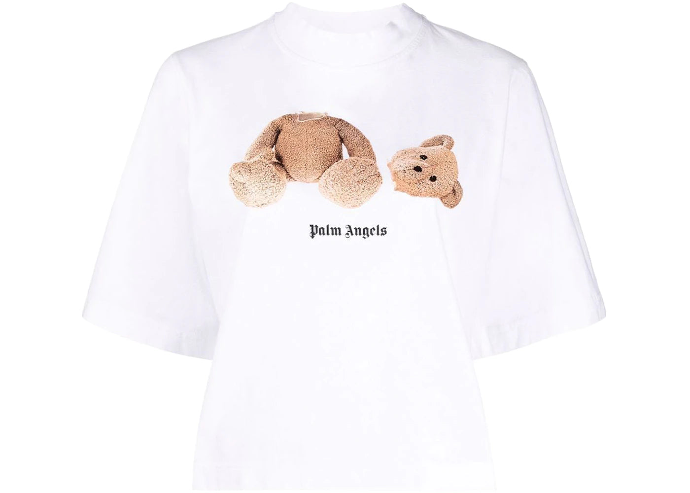 Palm Angels Womens Bear Cropped T-Shirt White/Brown
