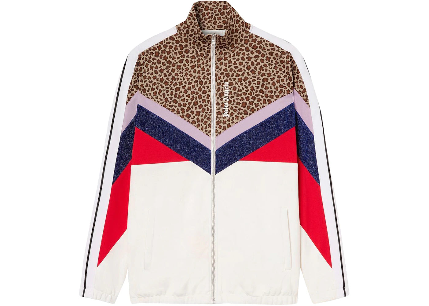 Palm Angels Womens Colorblock Track Jacket Leopard Print Brown/Black/Navy/Red