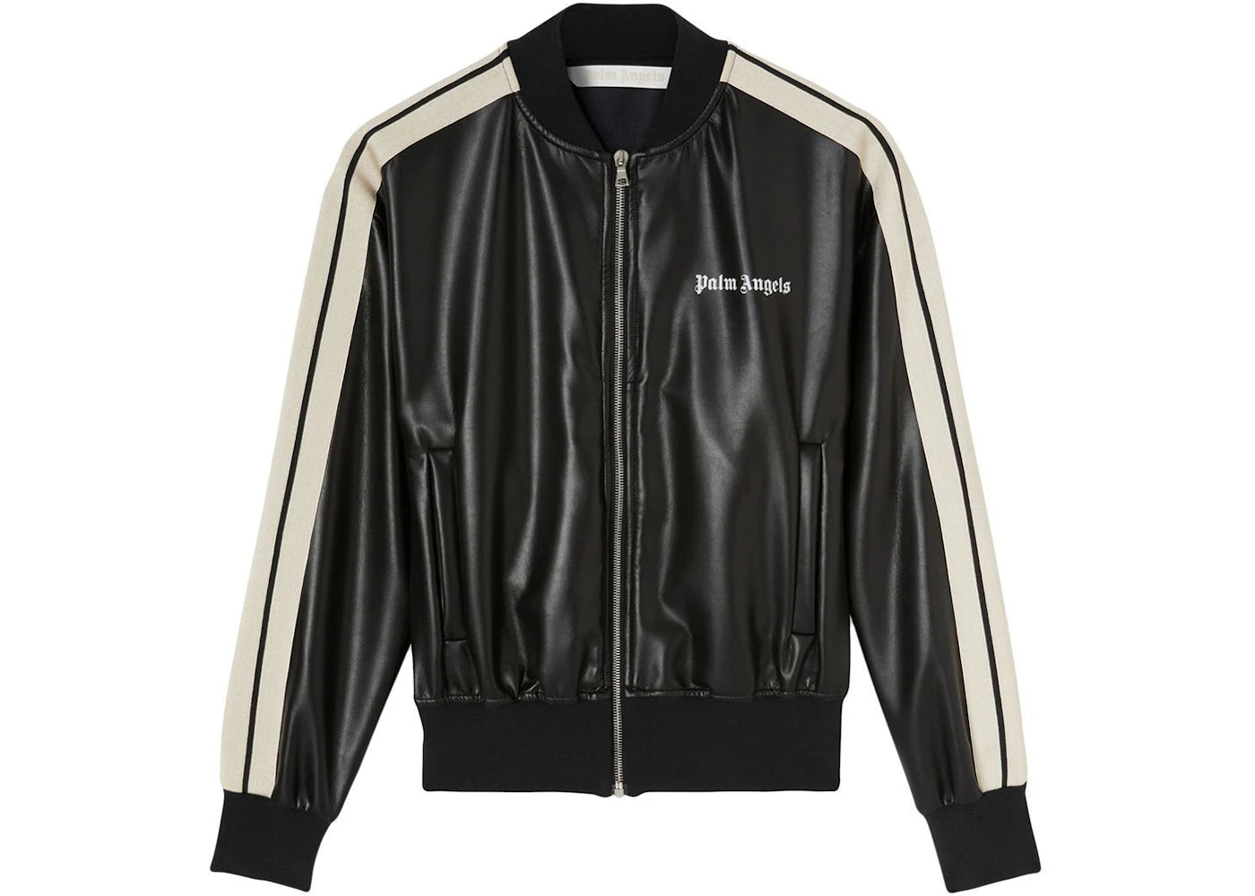 Palm Angels Womens Faux Leather Track Jacket Black/Off White